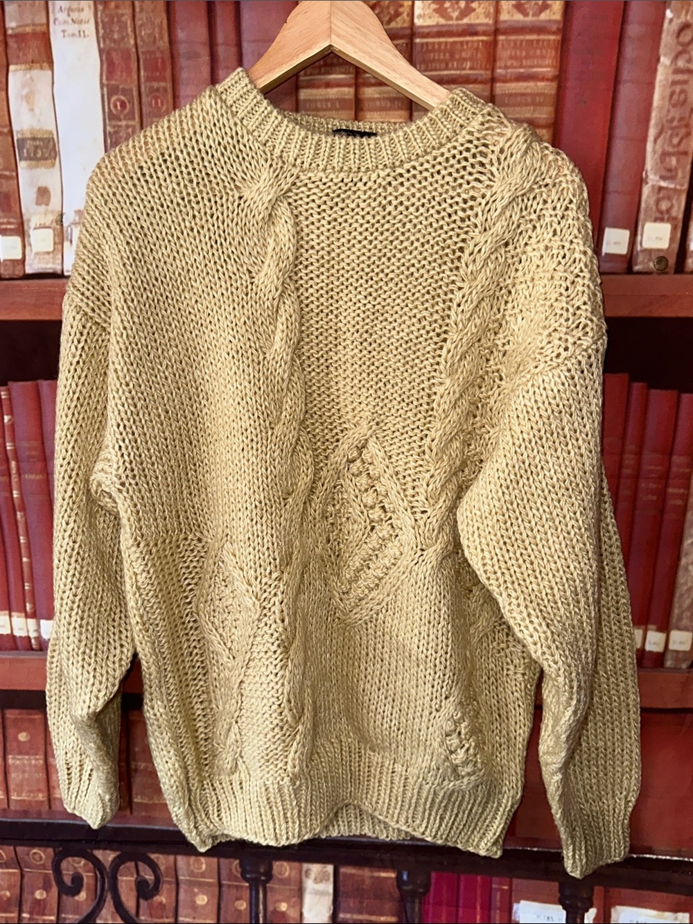 Vintage Peter England Handmade Cable Knit Fisherman Sweater Cream Small